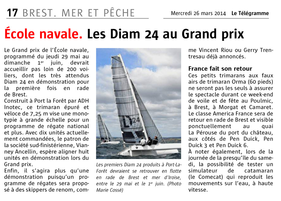 Le Télégramme March 2014 - Les Diam 24 au Grand Prix
